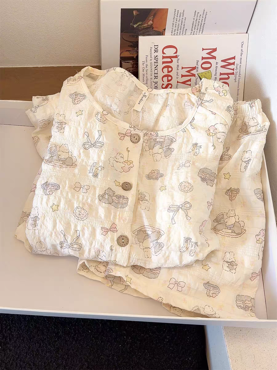 Summer Cotton Homewear Women Short Sleeve Shorts 2 Pcs Breathable Comf photo 7 (style 5046)