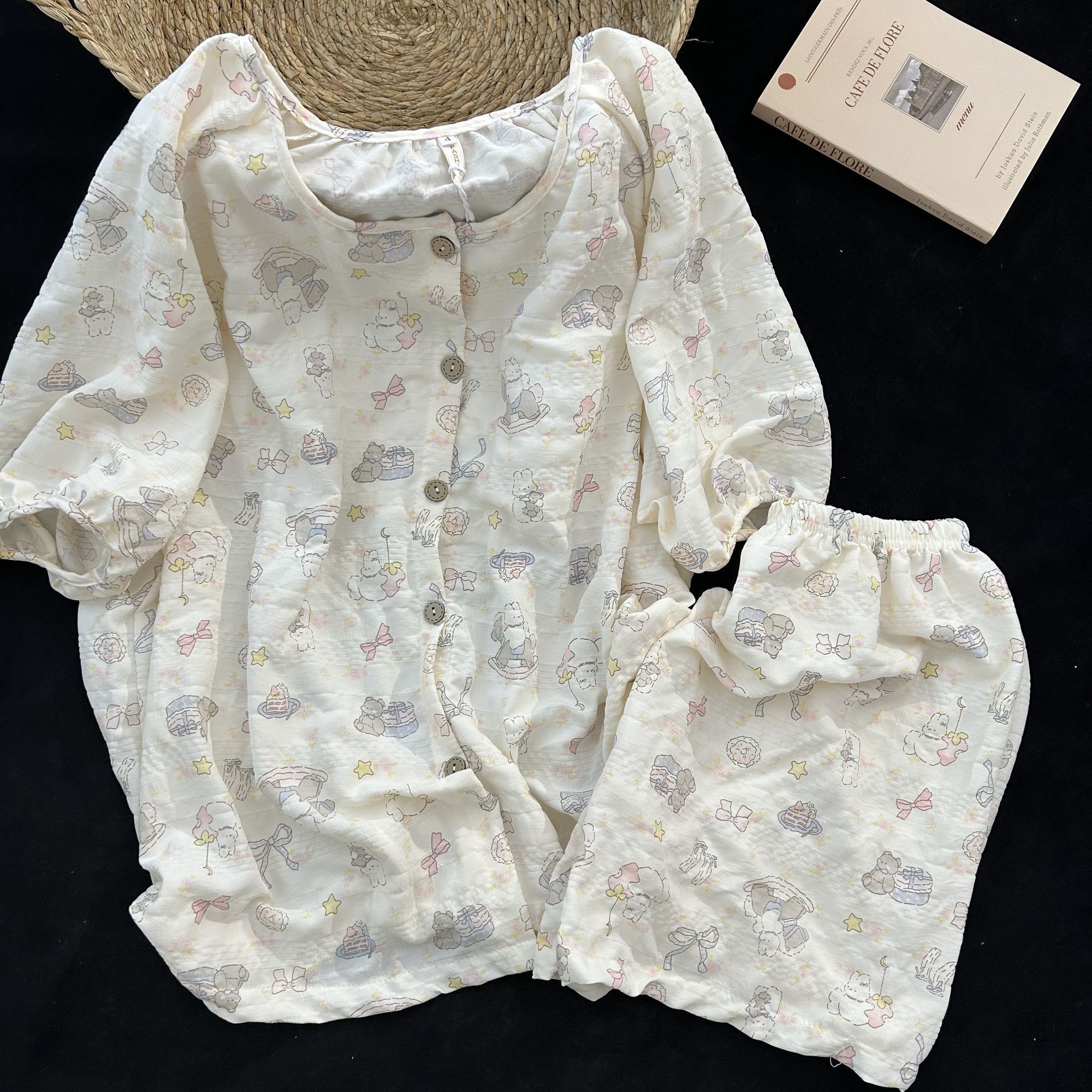Summer Cotton Homewear Women Short Sleeve Shorts 2 Pcs Breathable Comf photo 1 (style 5046)