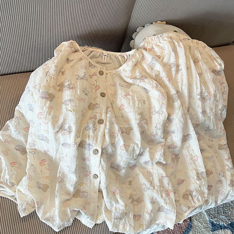 Summer Cotton Homewear Women Short Sleeve Shorts 2 Pcs Breathable Comf photo 2 (style 5046)