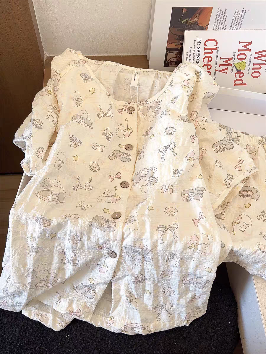 Summer Cotton Homewear Women Short Sleeve Shorts 2 Pcs Breathable Comf photo 4 (style 5046)