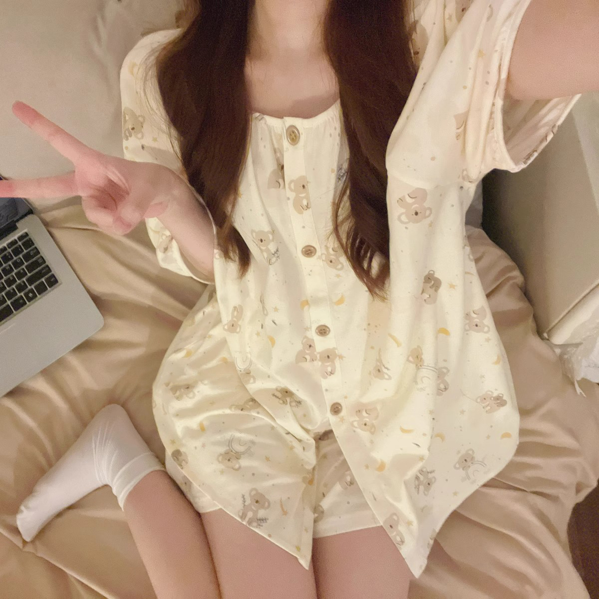 Summer Cloud Cotton Homewear Women Short Sleeve Shorts 2 Pcs Breathable Comfort Wholesale