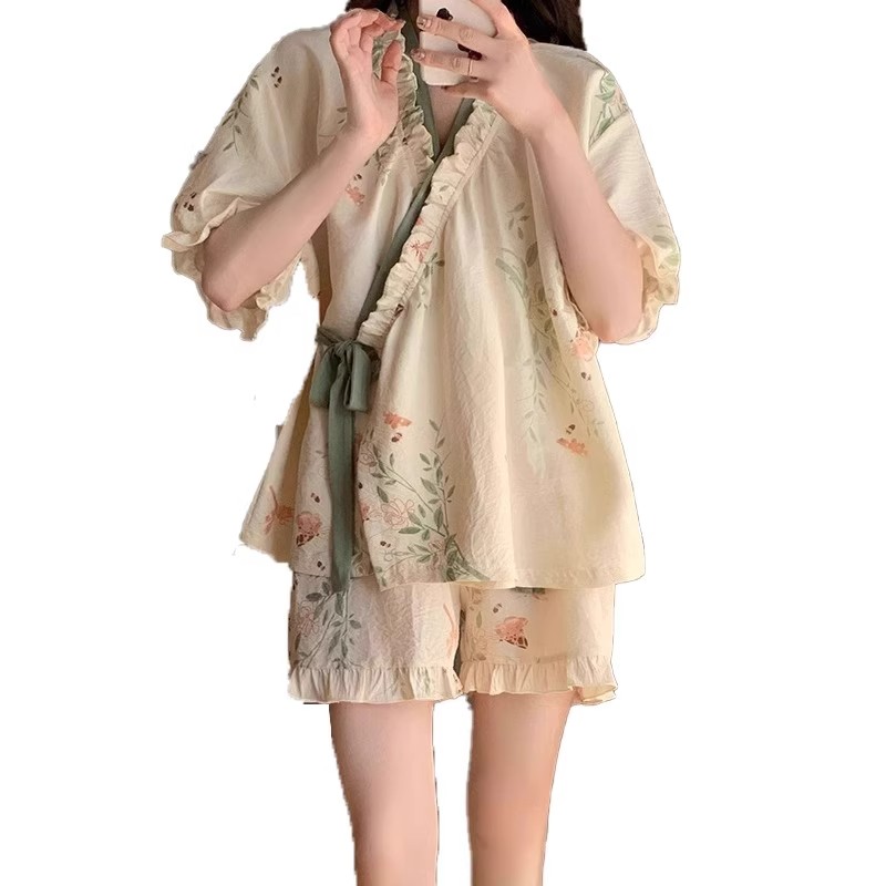 Summer Cloud Cotton Homewear Women Short Sleeve Shorts 2 Pcs Breathabl photo 6 (style 506917)