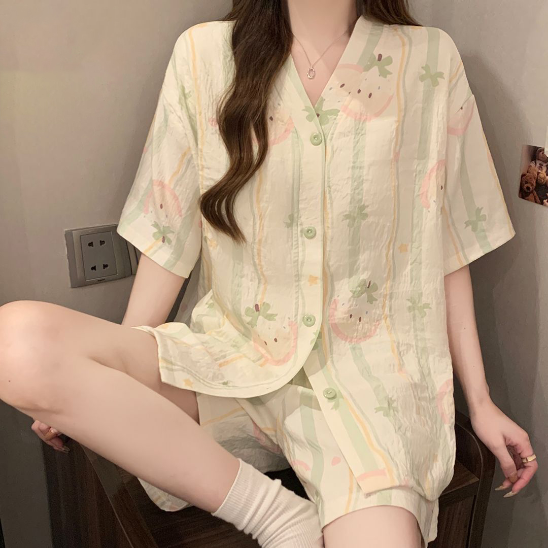 Summer Cloud Cotton Homewear Women Short Sleeve Shorts 2 Pcs Breathabl photo 5 (style 5071507614)