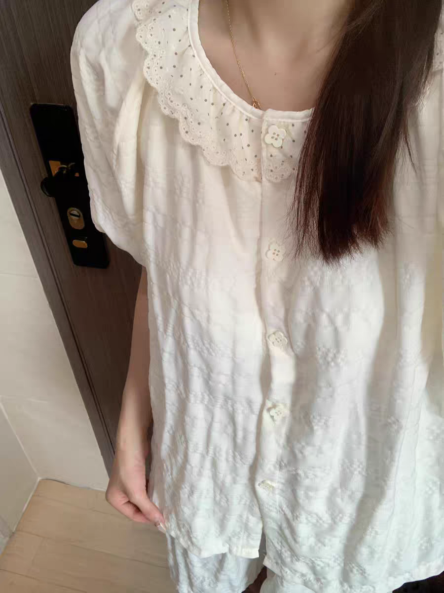 Summer Cotton With Pads Homewear Women Short Sleeve Shorts 2 Pcs Breat photo 6 (style 5084)