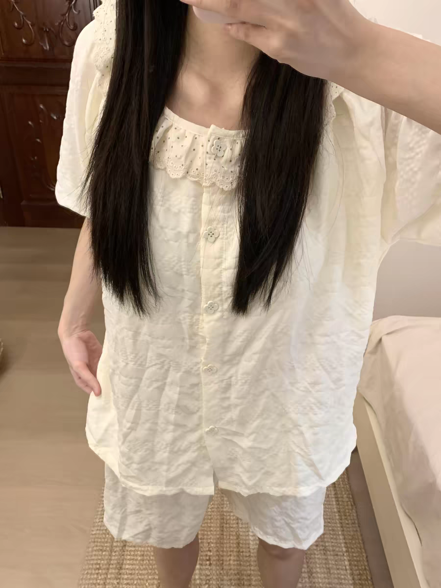 Summer Cotton With Pads Homewear Women Short Sleeve Shorts 2 Pcs Breat photo 4 (style 5084)