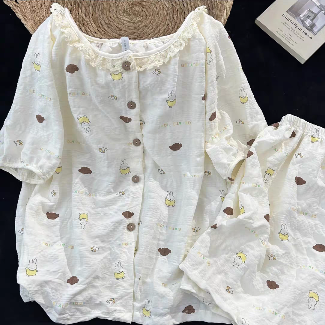 Summer Cotton With Pads Homewear Women Short Sleeve Shorts 2 Pcs Breat photo 1 (style 5085)