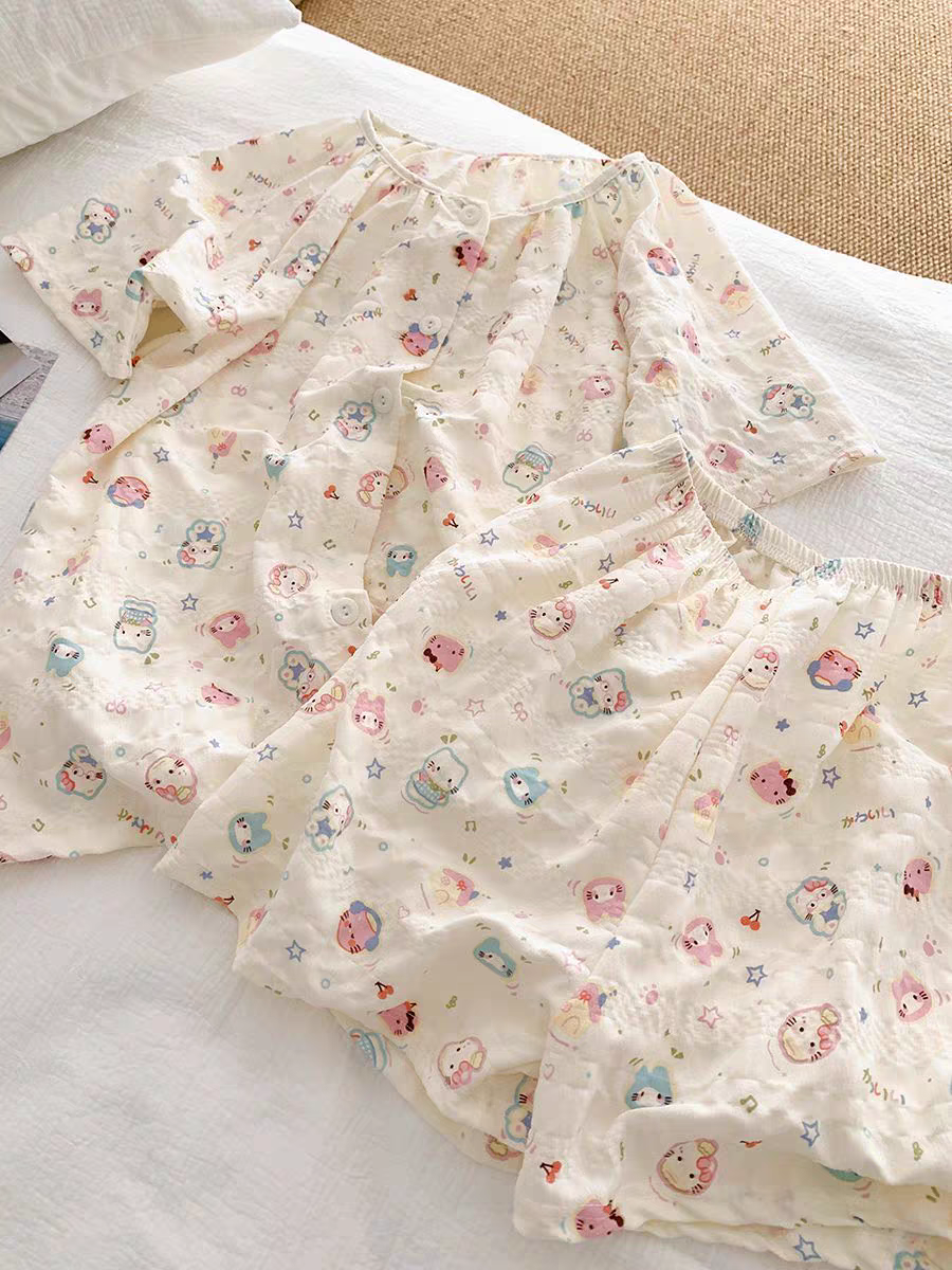 Summer Cotton With Pads Homewear Women Short Sleeve Shorts 2 Pcs Breat photo 7 (style 5089)