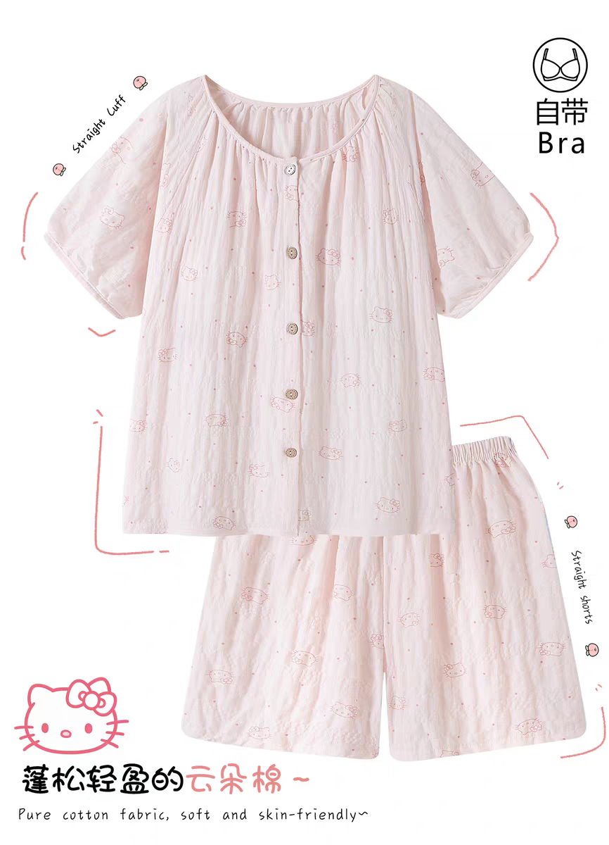 Summer Cotton With Pads Homewear Women Short Sleeve Shorts 2 Pcs Breat photo 6 (style 5096)