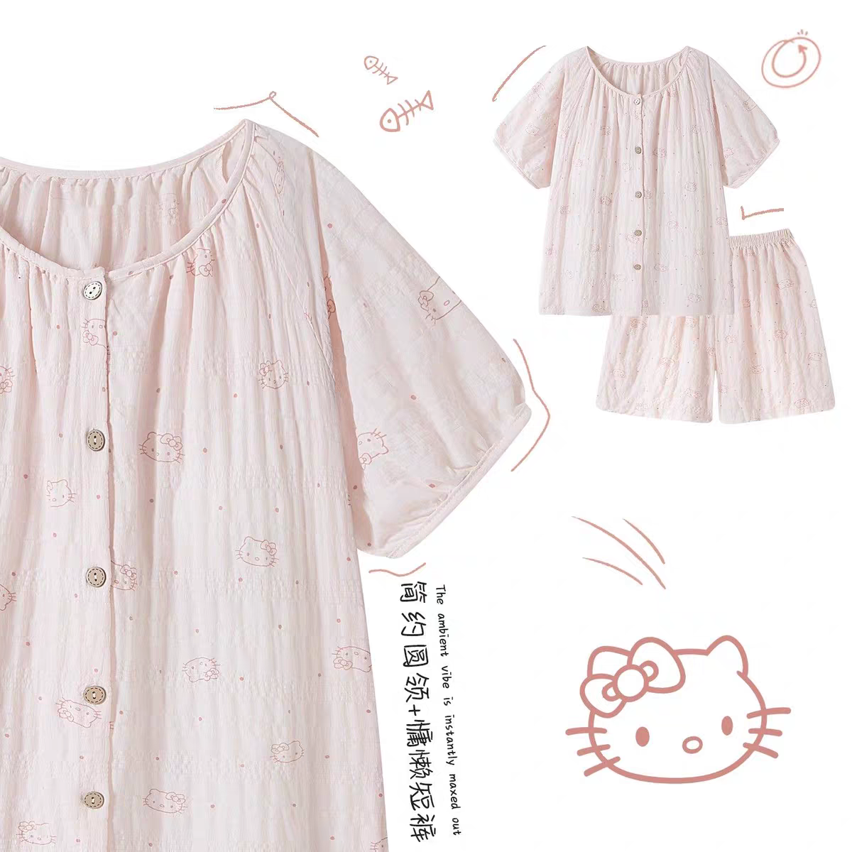 Summer Cotton With Pads Homewear Women Short Sleeve Shorts 2 Pcs Breat photo 3 (style 5096)
