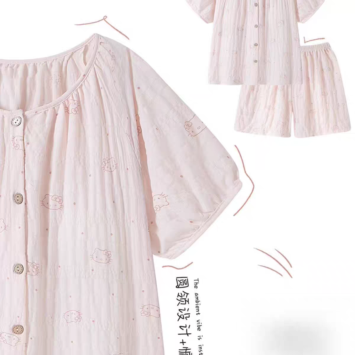 Summer Cotton With Pads Homewear Women Short Sleeve Shorts 2 Pcs Breat photo 5 (style 5096)