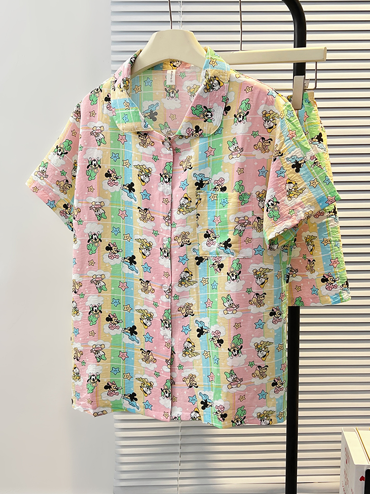 Summer Cloud Cotton Homewear Women Short Sleeve Shorts 2 Pcs Breathabl photo 1 (style 5172182)