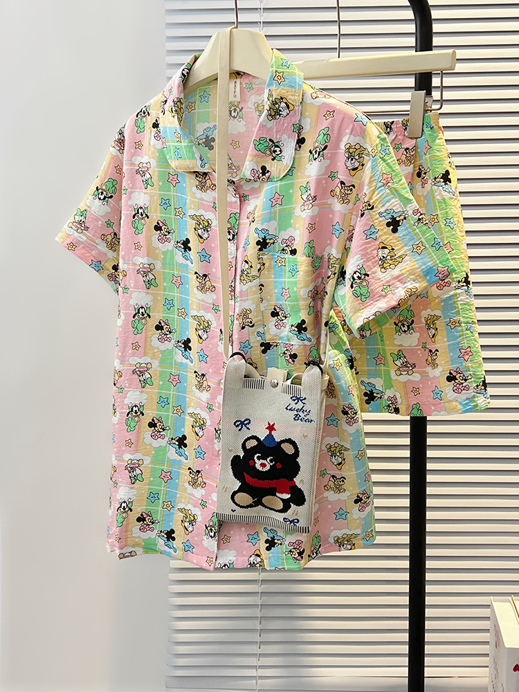 Summer Cloud Cotton Homewear Women Short Sleeve Shorts 2 Pcs Breathabl photo 5 (style 5172182)