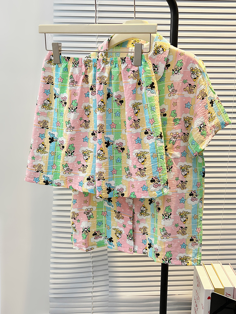 Summer Cloud Cotton Homewear Women Short Sleeve Shorts 2 Pcs Breathabl photo 7 (style 5172182)