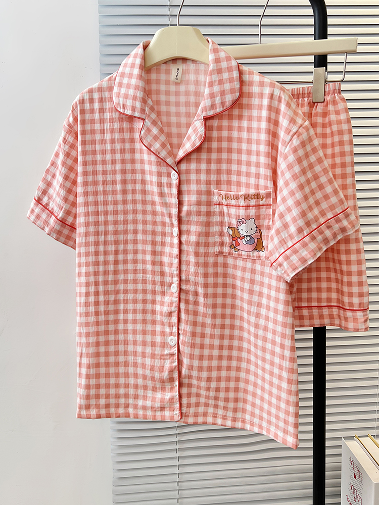 Summer Cloud Cotton Homewear Women Short Sleeve Shorts 2 Pcs Breathabl photo 2 (style 5177182)