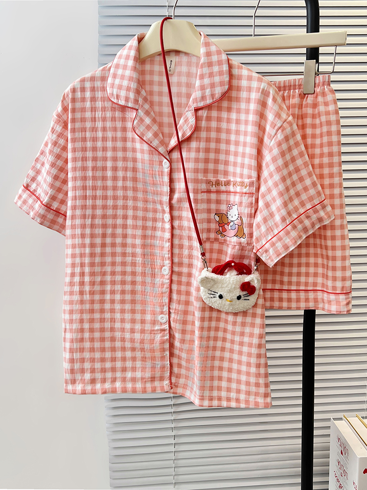 Summer Cloud Cotton Homewear Women Short Sleeve Shorts 2 Pcs Breathabl photo 7 (style 5177182)