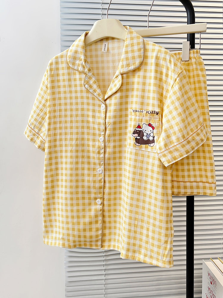 Summer Cloud Cotton Homewear Women Short Sleeve Shorts 2 Pcs Breathabl photo 2 (style 5178182)