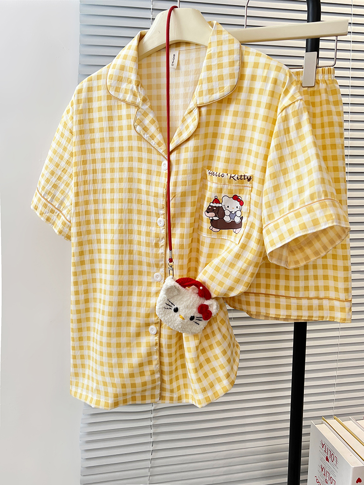 Summer Cloud Cotton Homewear Women Short Sleeve Shorts 2 Pcs Breathabl photo 3 (style 5178182)