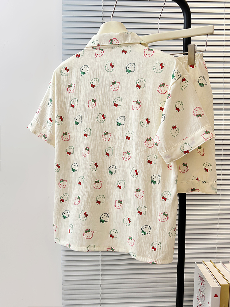 Summer Cloud Cotton Homewear Women Short Sleeve Shorts 2 Pcs Breathabl photo 1 (style 5185182)
