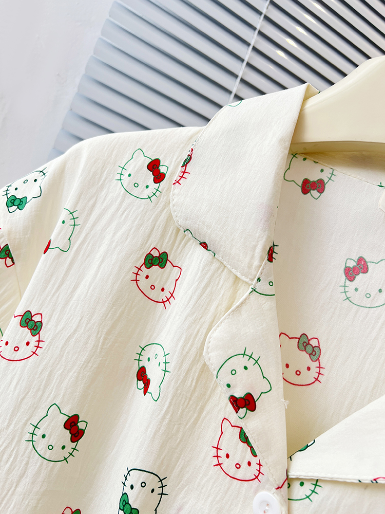 Summer Cloud Cotton Homewear Women Short Sleeve Shorts 2 Pcs Breathabl photo 3 (style 5185182)