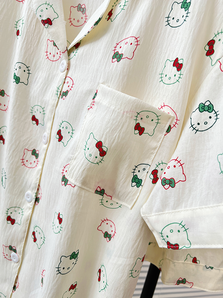 Summer Cloud Cotton Homewear Women Short Sleeve Shorts 2 Pcs Breathabl photo 4 (style 5185182)