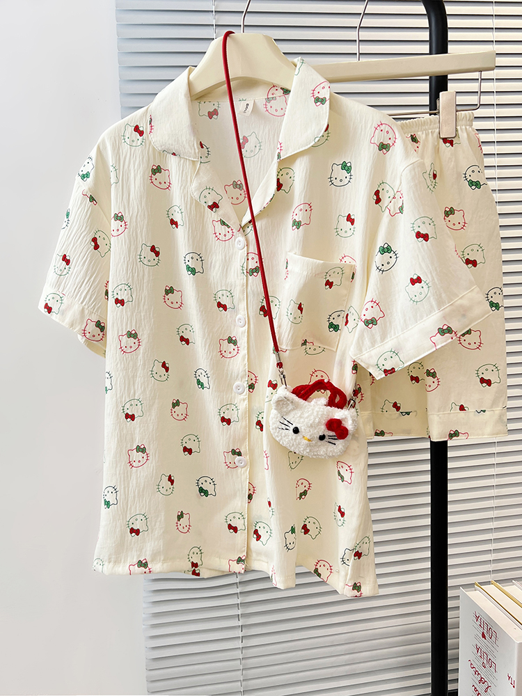 Summer Cloud Cotton Homewear Women Short Sleeve Shorts 2 Pcs Breathabl photo 7 (style 5185182)