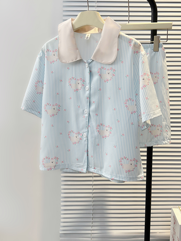 Summer Cotton Homewear Women Short Sleeve Shorts 2 Pcs Breathable Comf photo 2 (style 5197202)