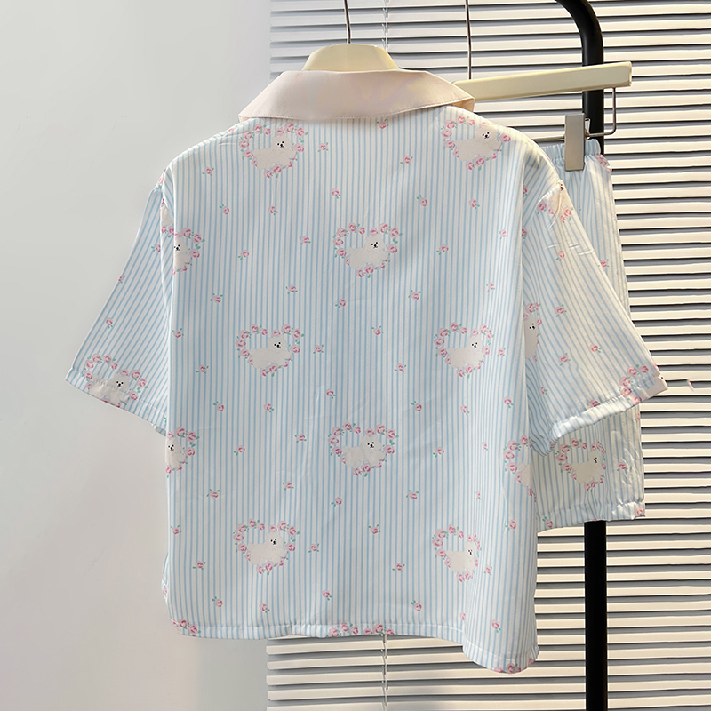 Summer Cotton Homewear Women Short Sleeve Shorts 2 Pcs Breathable Comf photo 7 (style 5197202)