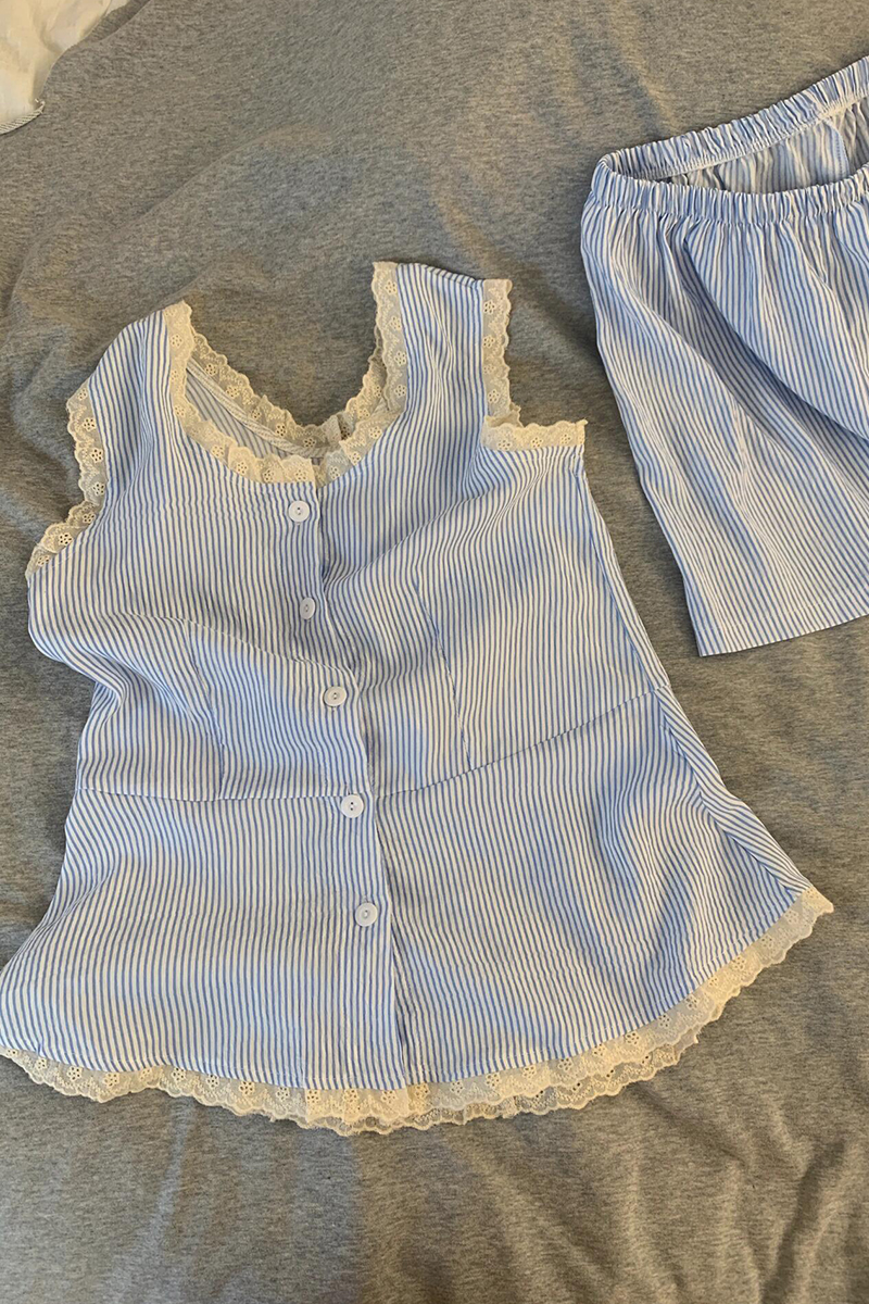 Summer Cloud Cotton Camisole Homewear Women Short Sleeve Shorts 2 Pcs photo 3 (style 5199172)