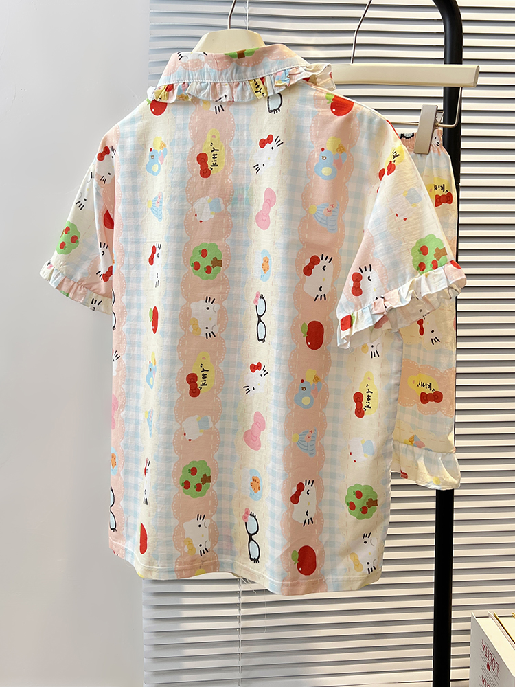Summer Cloud Cotton Homewear Women Short Sleeve Shorts 2 Pcs Breathabl photo 3 (style 5206222)