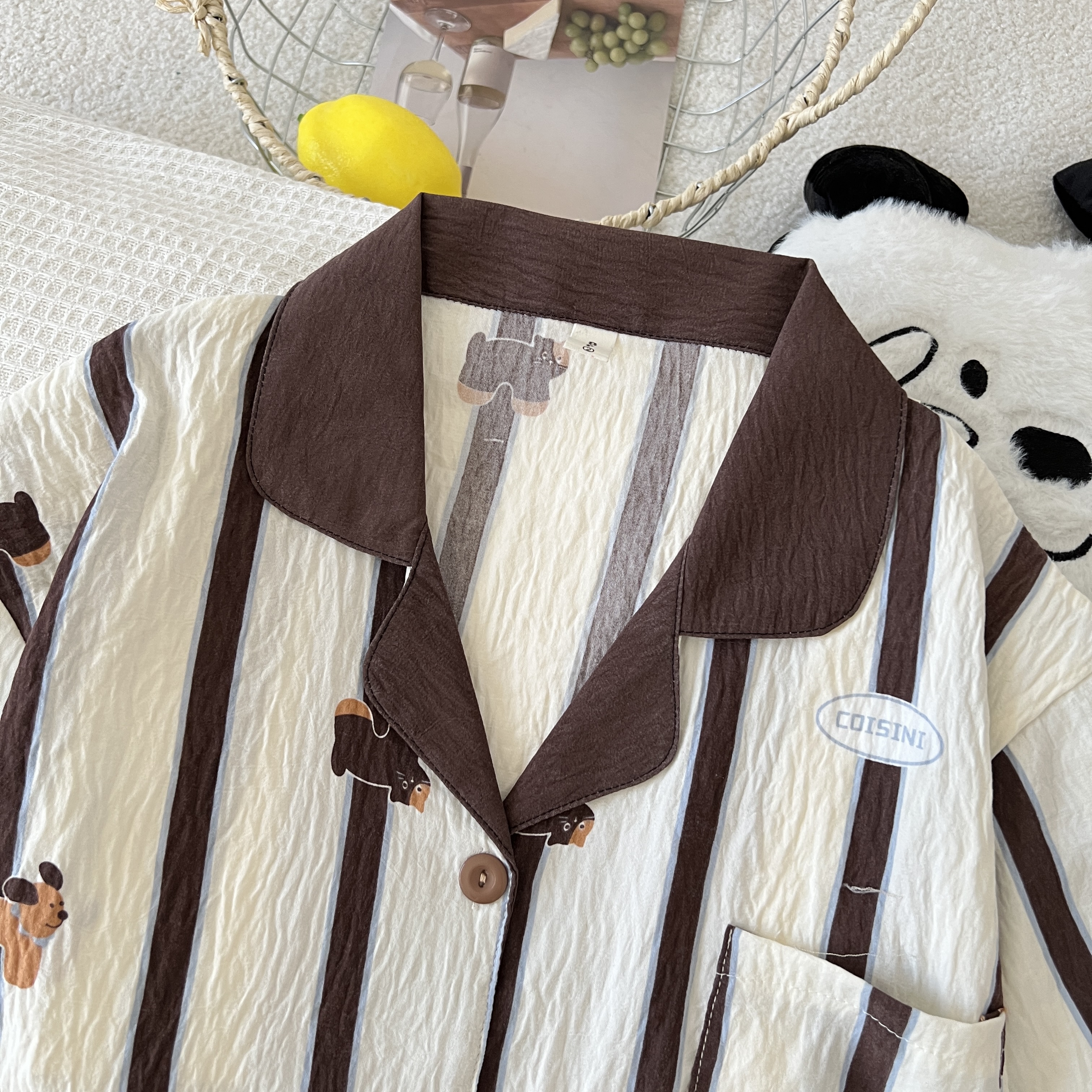 Summer Cloud Cotton Cardigan Homewear Women Short Sleeve Shorts 2 Pcs photo 3 (style 5207172)