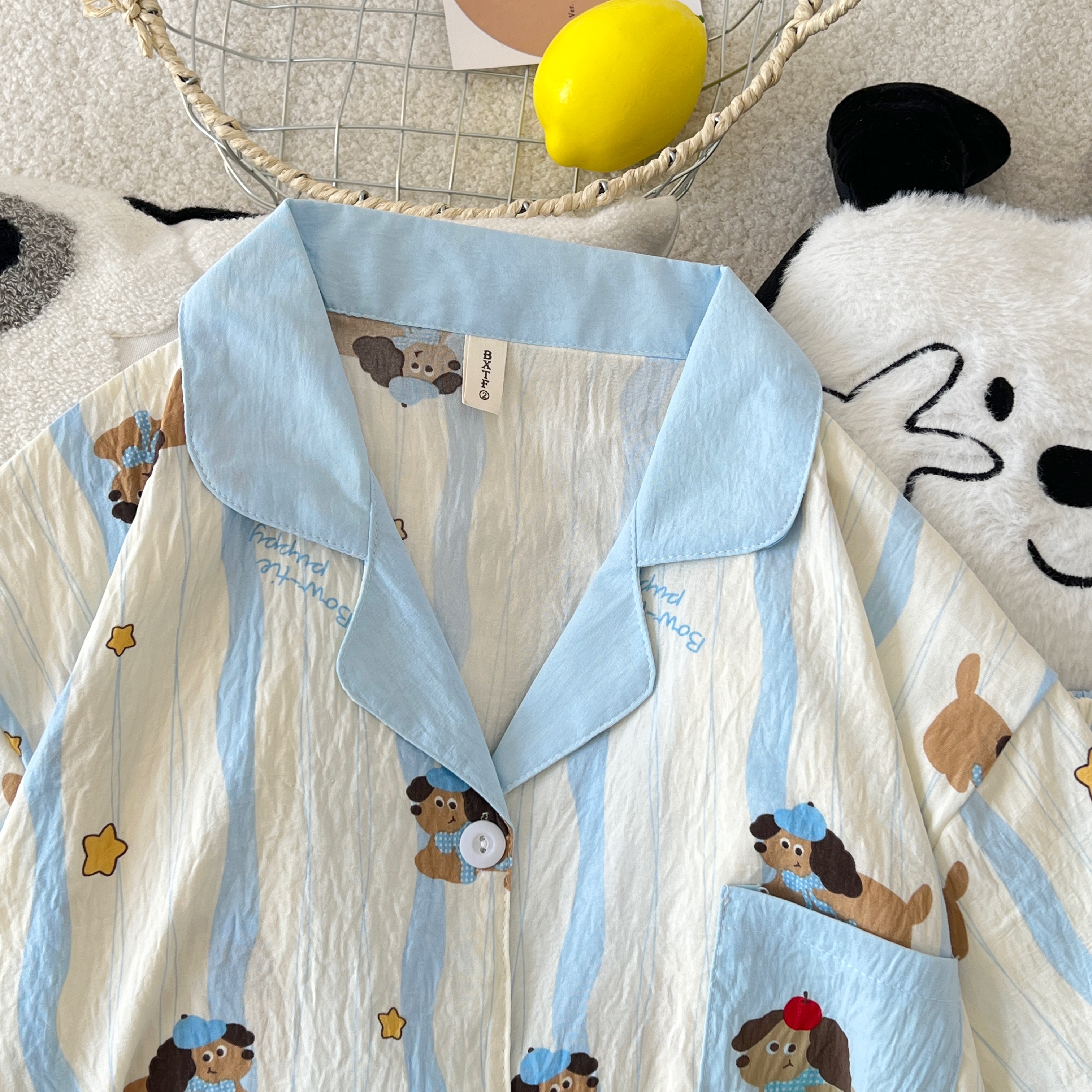 Summer Cloud Cotton Homewear Women Short Sleeve Shorts 2 Pcs Breathabl photo 6 (style 5209182)