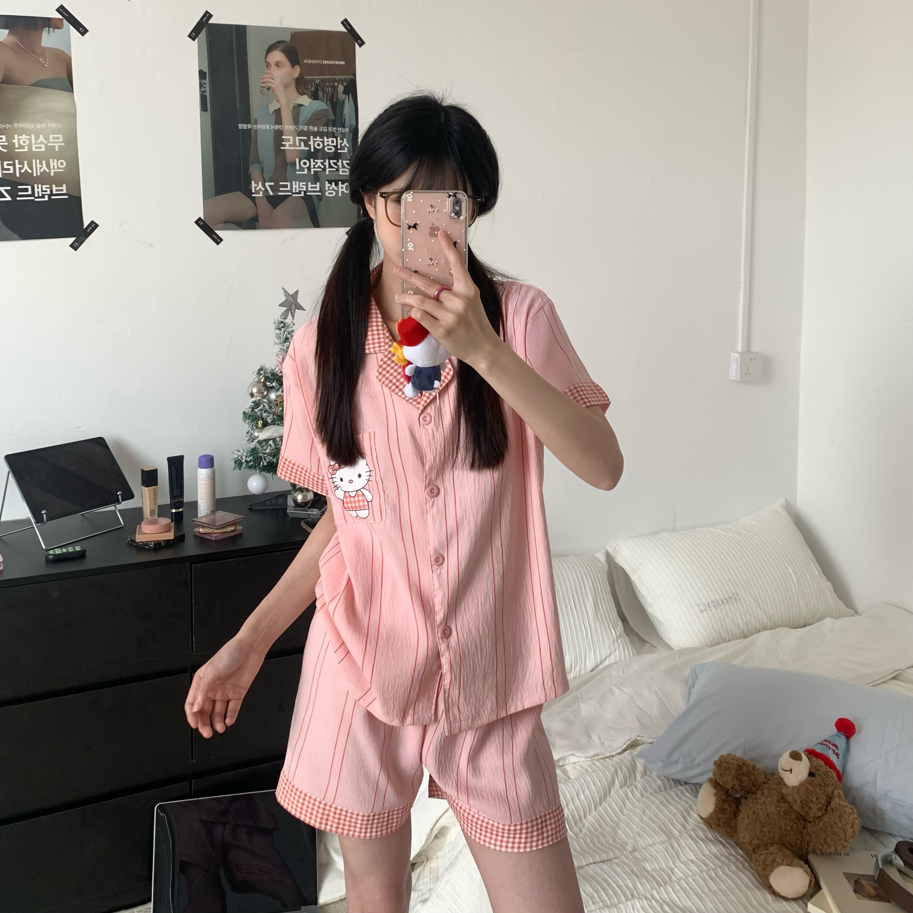 Summer Cloud Cotton Cardigan Homewear Women Short Sleeve Shorts 2 Pcs photo 7 (style 5212172)