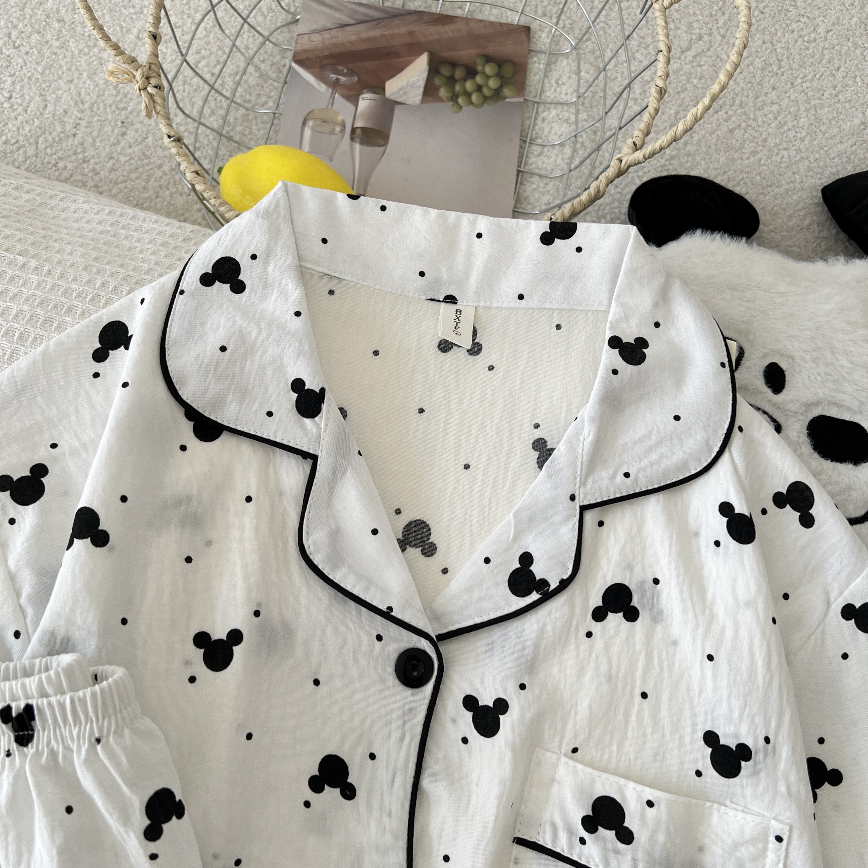 Summer Cloud Cotton Cardigan Polka Homewear Women Short Sleeve Shorts photo 3 (style 5223172)
