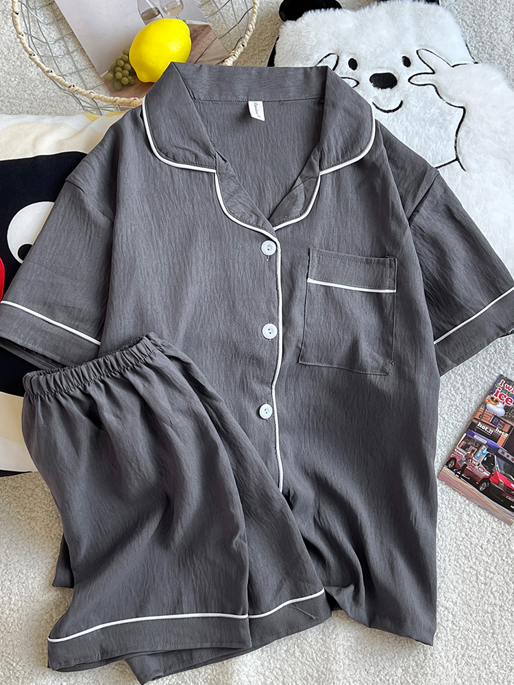 Summer Cloud Cotton Couple Homewear Women Short Sleeve Shorts 2 Pcs Br photo 4 (style 5227172)