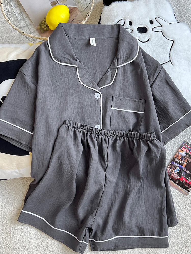 Summer Cloud Cotton Couple Homewear Women Short Sleeve Shorts 2 Pcs Br photo 5 (style 5227172)