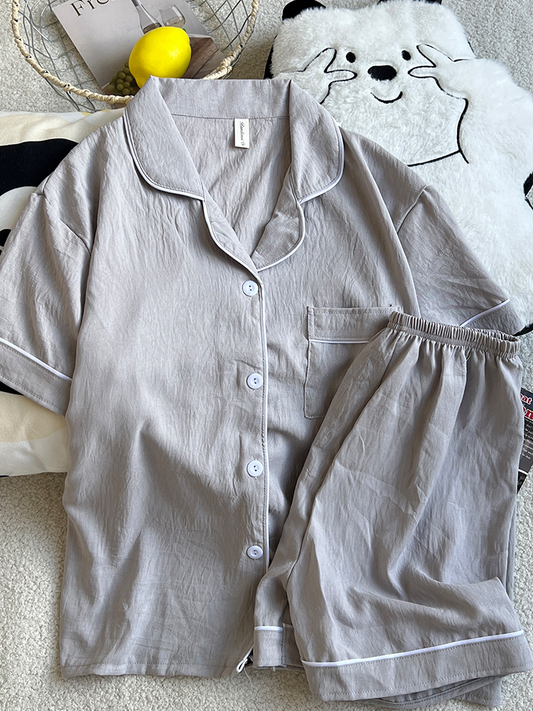 Summer Cloud Cotton Couple Homewear Women Short Sleeve Shorts 2 Pcs Br photo 3 (style 5228172)