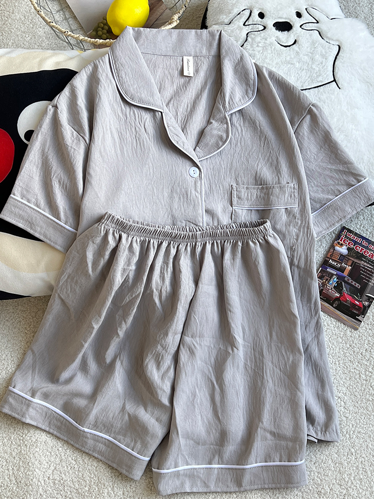Summer Cloud Cotton Couple Homewear Women Short Sleeve Shorts 2 Pcs Br photo 4 (style 5228172)