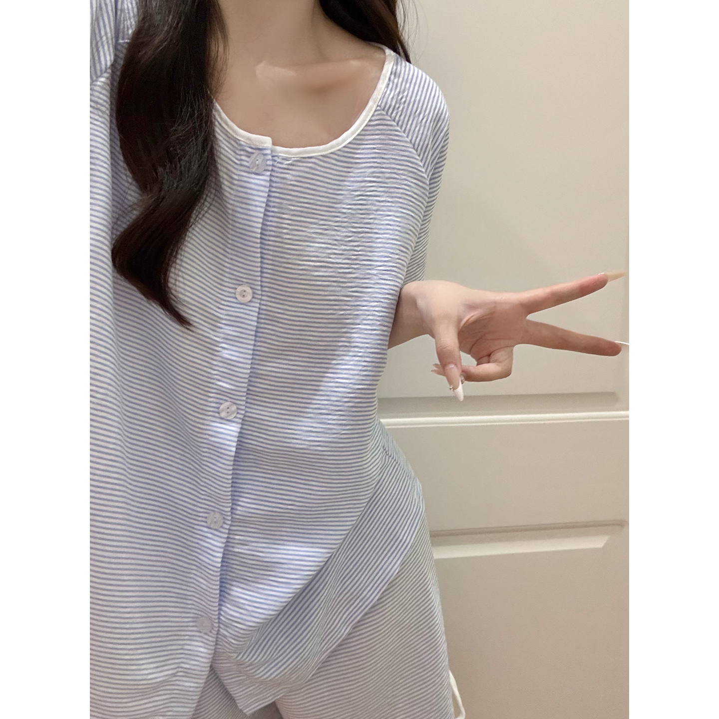 Summer Cloud Cotton Homewear Women Short Sleeve Shorts 2 Pcs Breathabl photo 2 (style 523417)