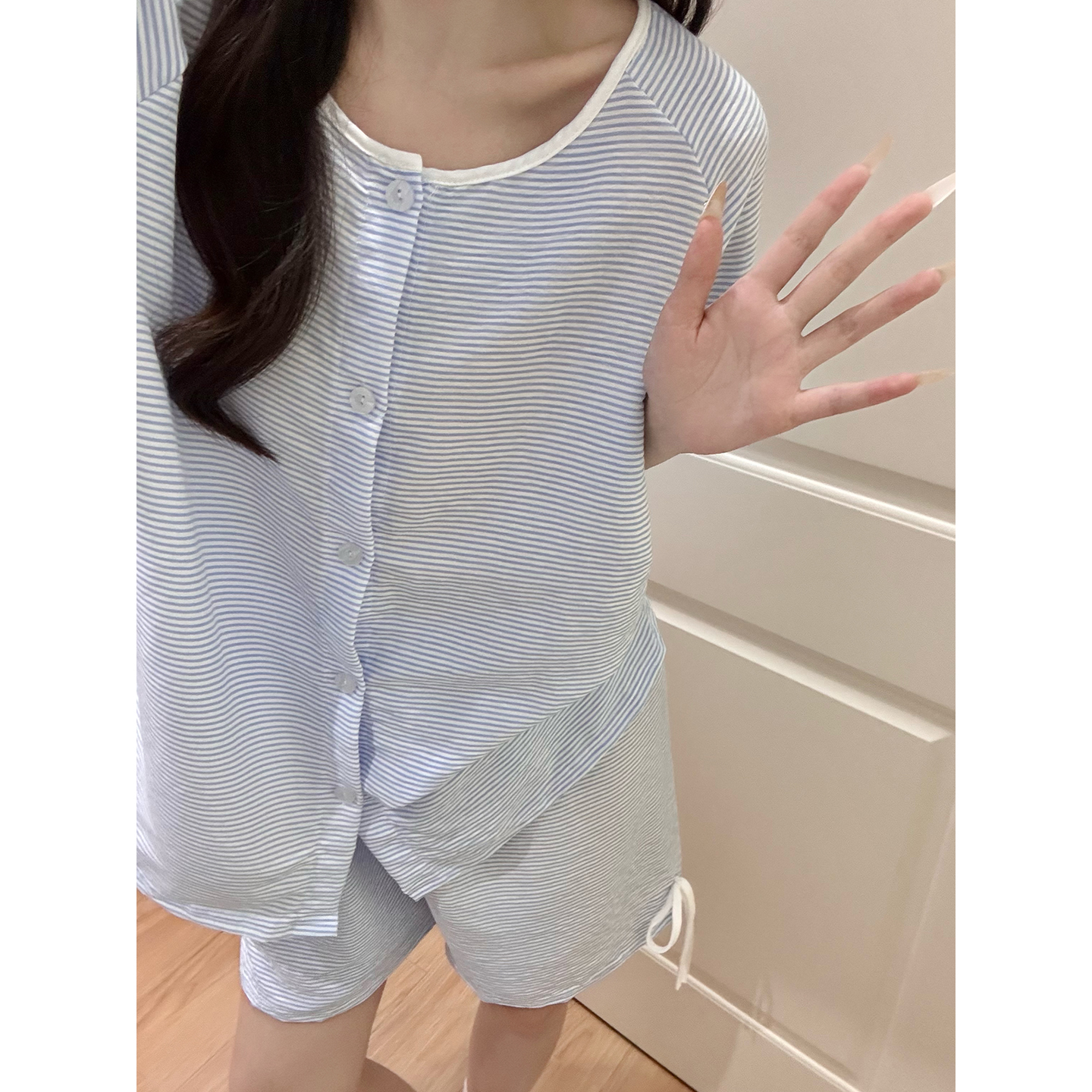 Summer Cloud Cotton Homewear Women Short Sleeve Shorts 2 Pcs Breathabl photo 6 (style 523417)