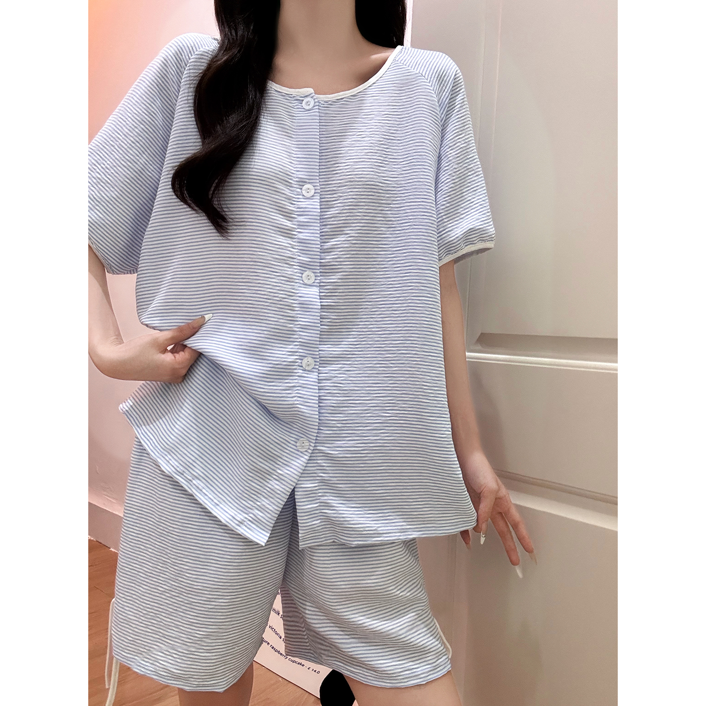 Summer Cloud Cotton Homewear Women Short Sleeve Shorts 2 Pcs Breathabl photo 7 (style 523417)
