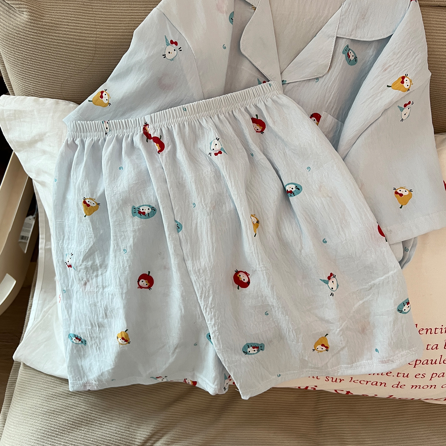 Summer Cloud Cotton Cardigan Homewear Women Short Sleeve Shorts 2 Pcs photo 7 (style 5241172)