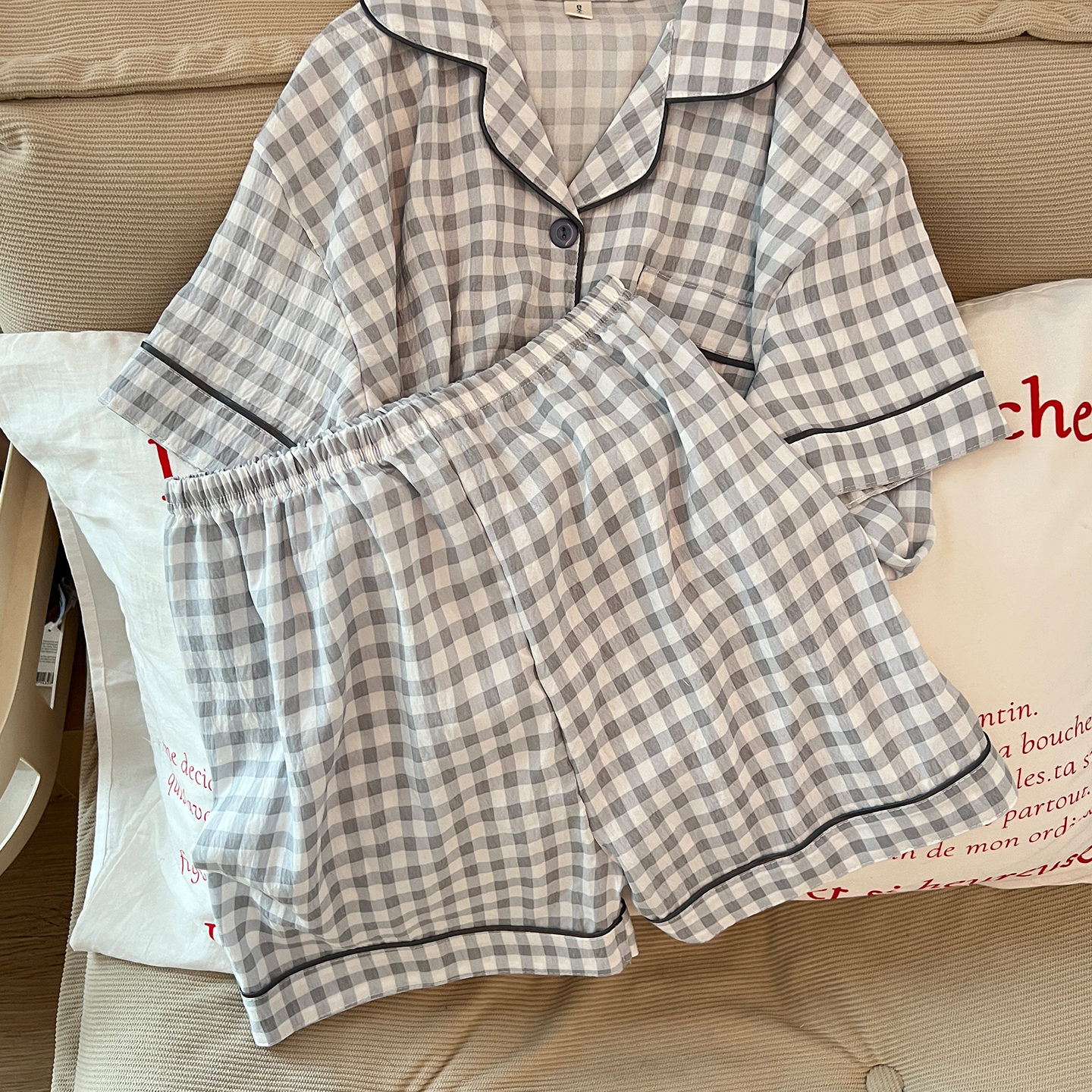 Summer Cloud Cotton Cardigan Homewear Women Short Sleeve Shorts 2 Pcs photo 7 (style 5242172)