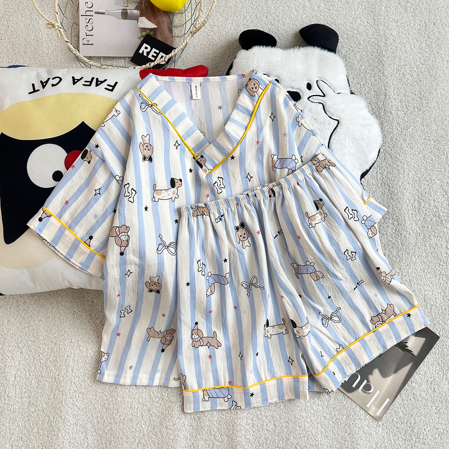 Summer Cloud Cotton Pullover Homewear Women Short Sleeve Shorts 2 Pcs photo 6 (style 5245952)