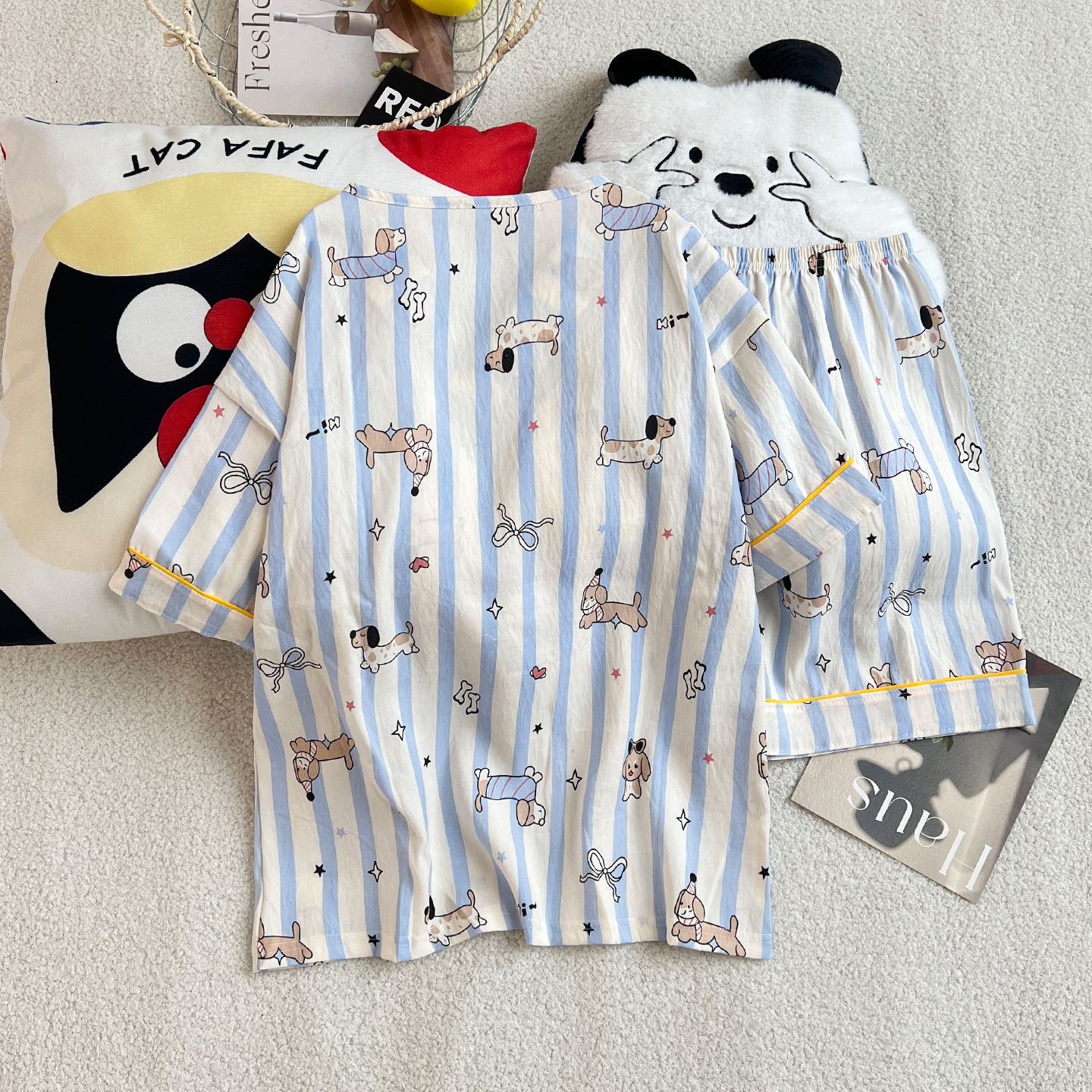 Summer Cloud Cotton Pullover Homewear Women Short Sleeve Shorts 2 Pcs photo 7 (style 5245952)