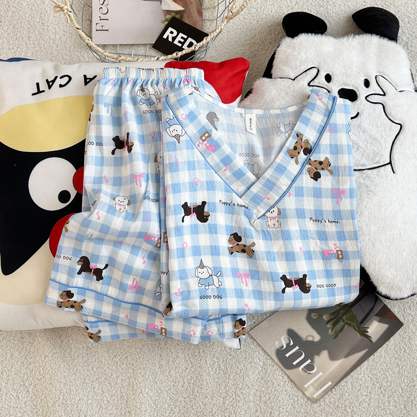 Summer Cloud Cotton Pullover Homewear Women Short Sleeve Shorts 2 Pcs photo 6 (style 5246952)
