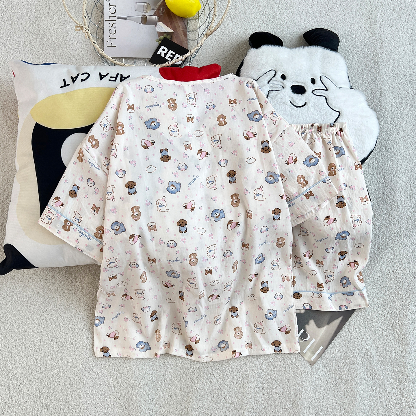 Summer Cloud Cotton Pullover Homewear Women Short Sleeve Shorts 2 Pcs photo 7 (style 5247952)