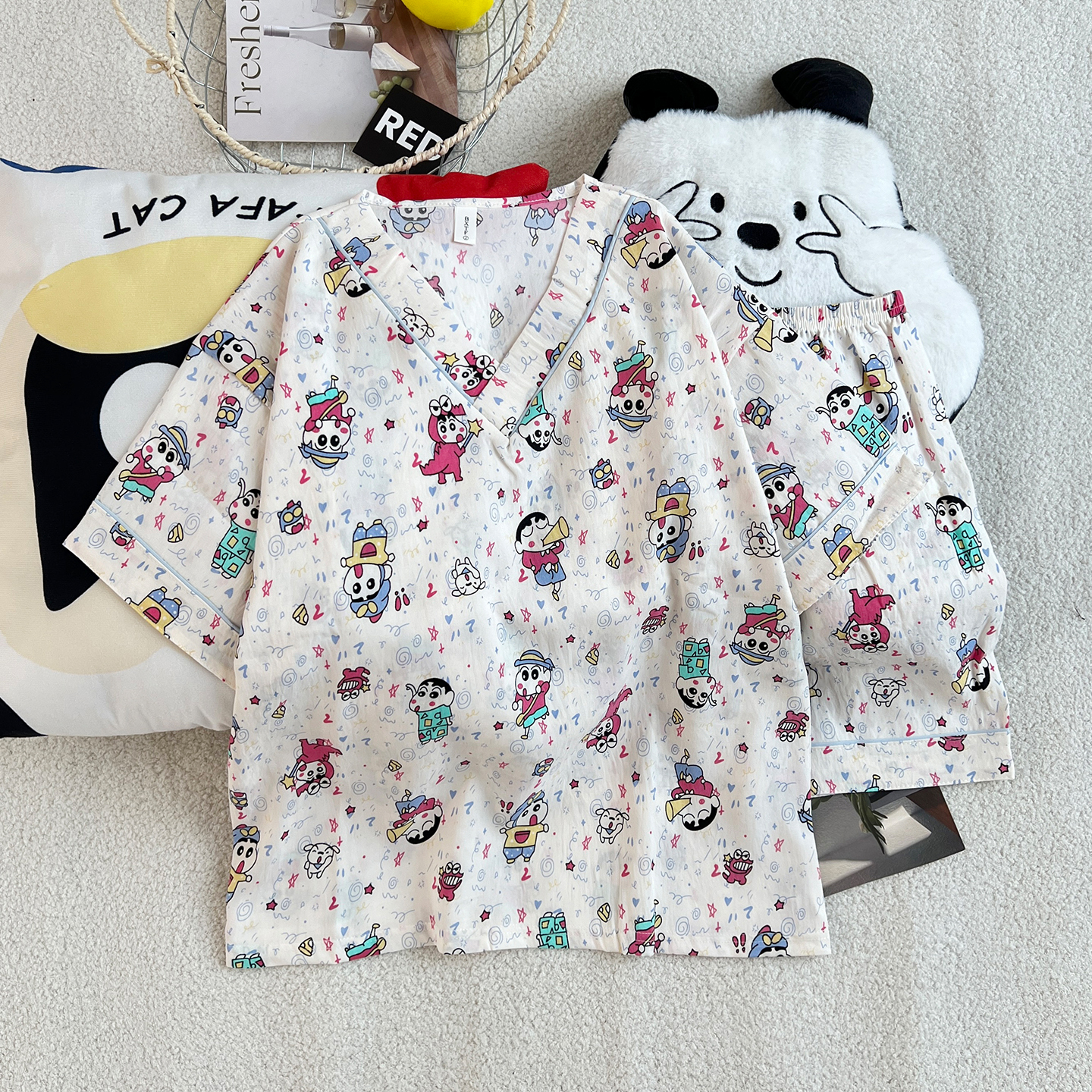 Summer Cloud Cotton Pullover Homewear Women Short Sleeve Shorts 2 Pcs photo 6 (style 5248952)