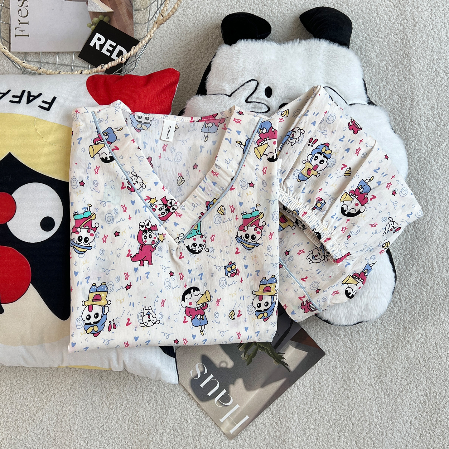 Summer Cloud Cotton Pullover Homewear Women Short Sleeve Shorts 2 Pcs photo 7 (style 5248952)