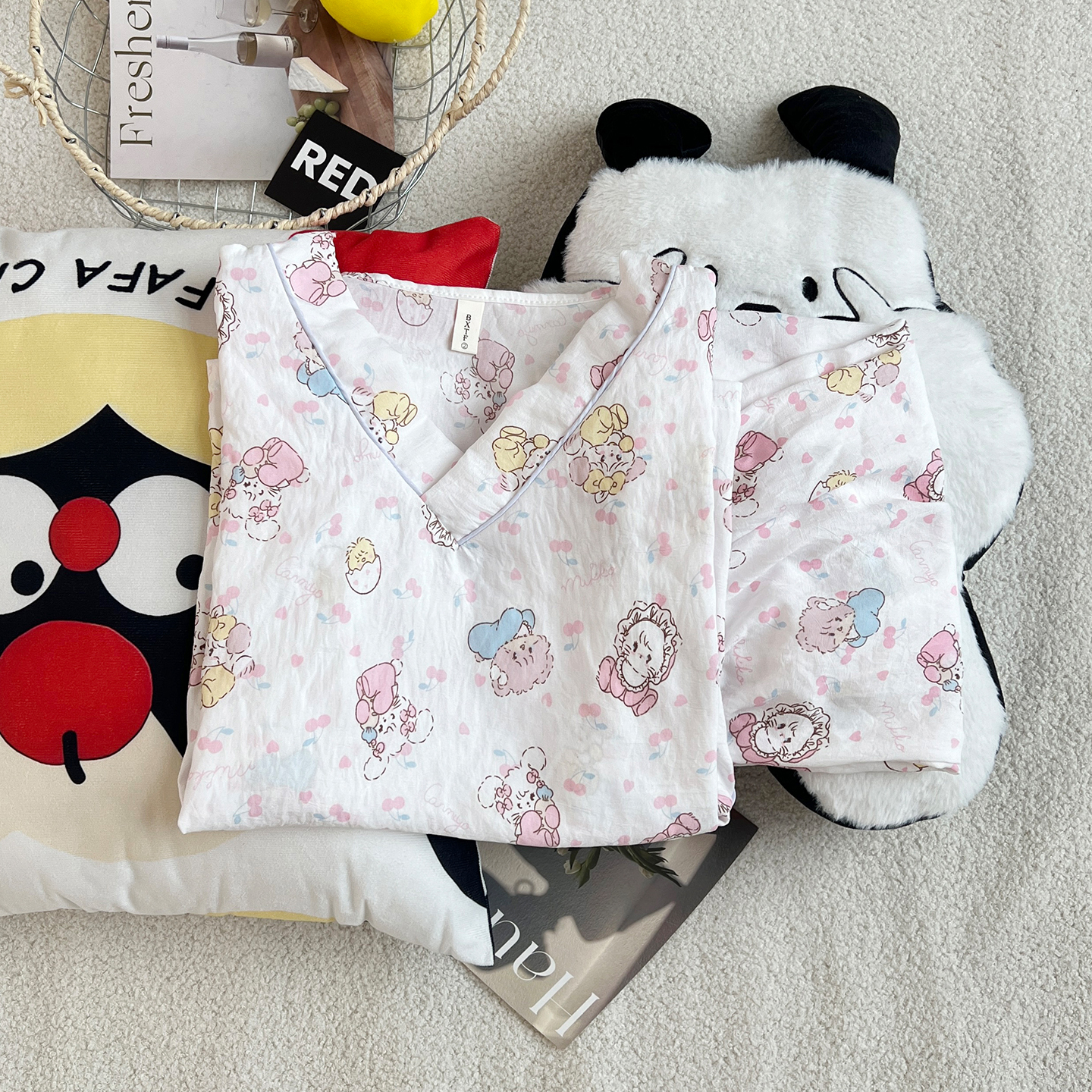 Summer Cloud Cotton Pullover Homewear Women Short Sleeve Shorts 2 Pcs photo 6 (style 5249952)