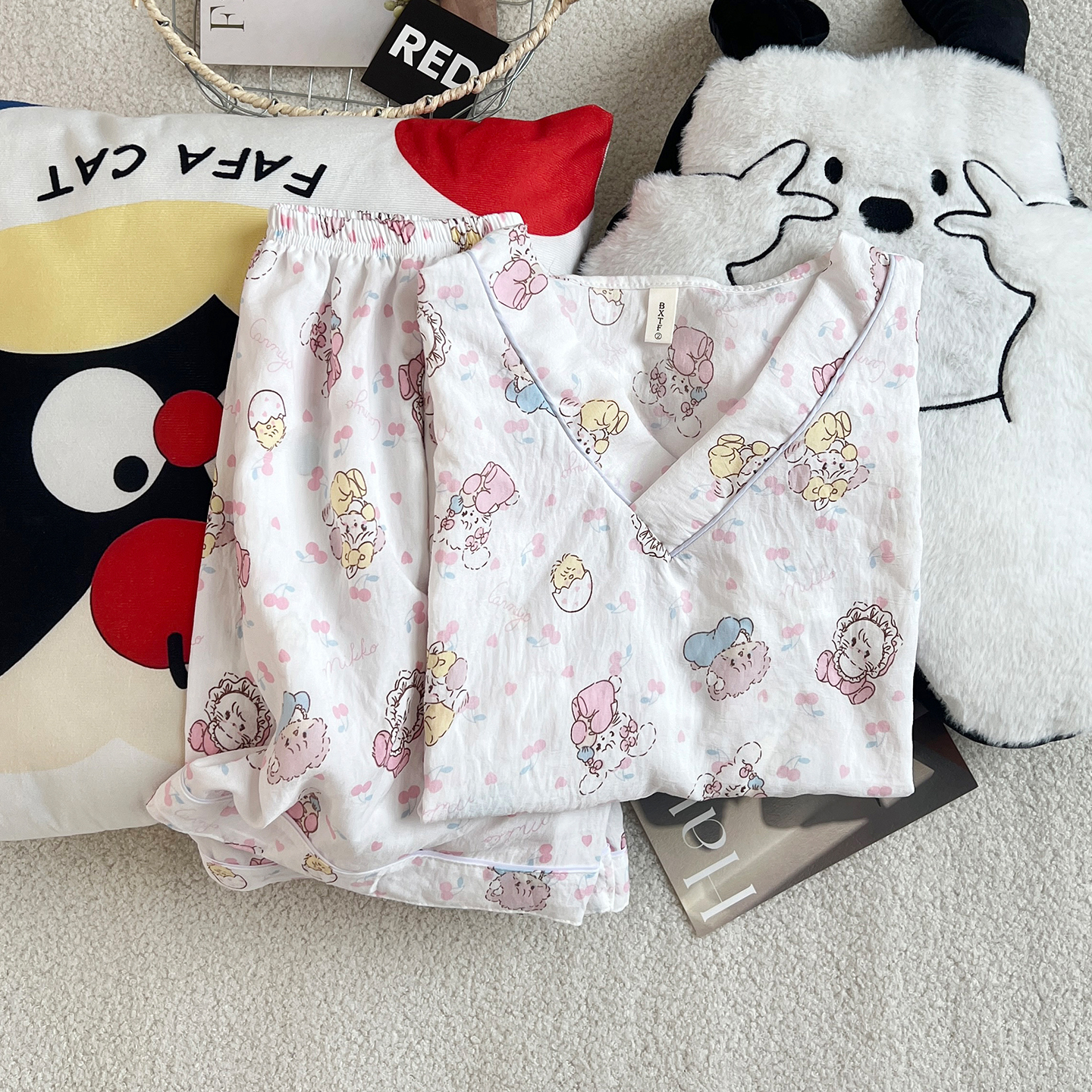 Summer Cloud Cotton Pullover Homewear Women Short Sleeve Shorts 2 Pcs photo 7 (style 5249952)